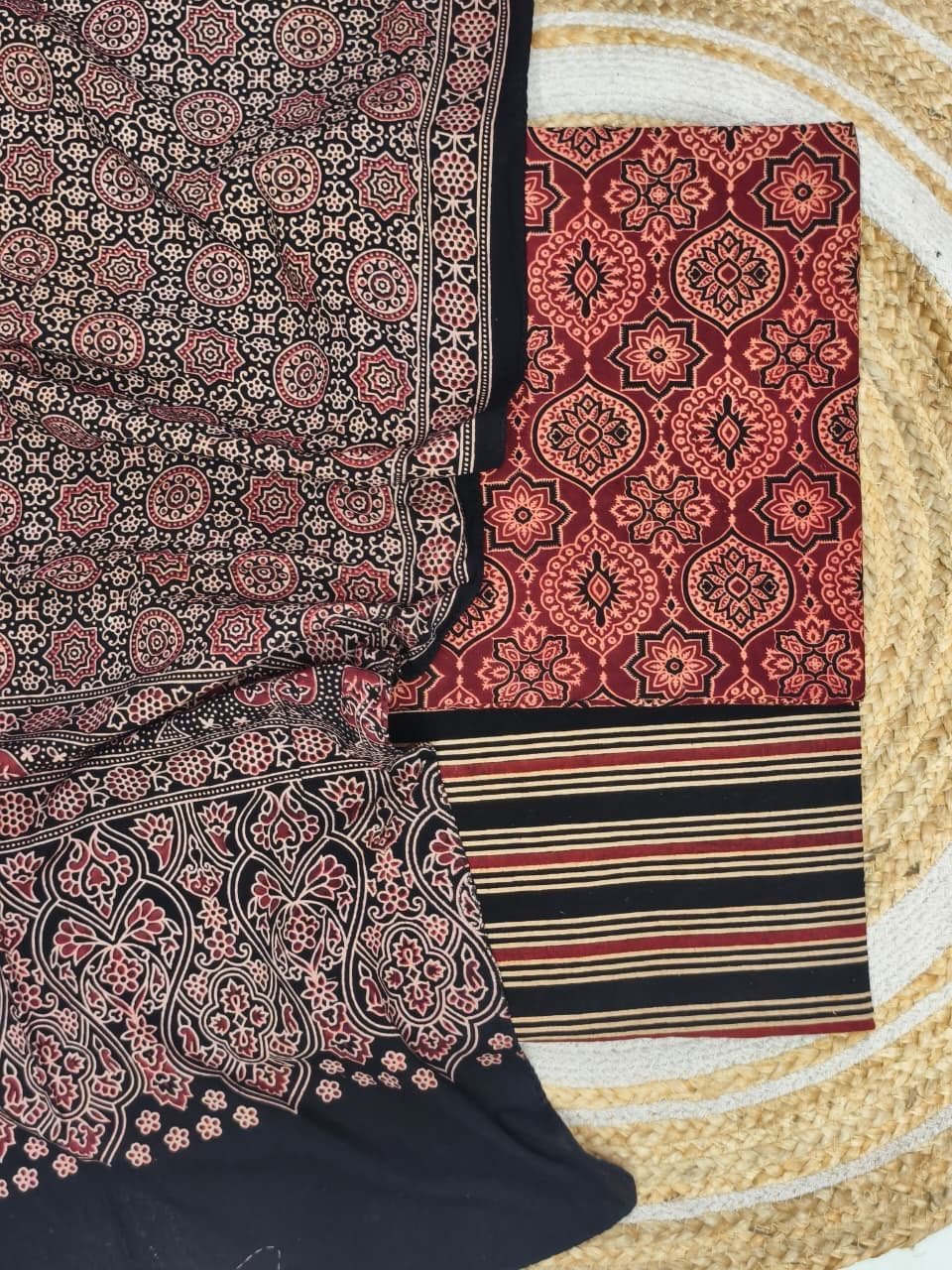 Pure Cotton Ajrakh Screen Print 3-Piece Suit 05