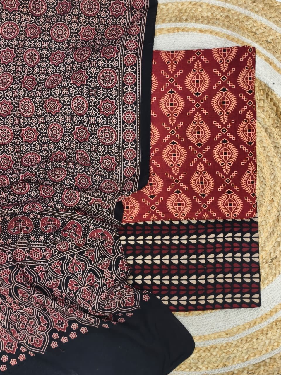 Pure Cotton Ajrakh Screen Print 3-Piece Suit 10