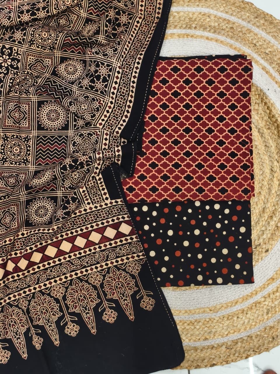Pure Cotton Ajrakh Screen Print 3-Piece Suit 04
