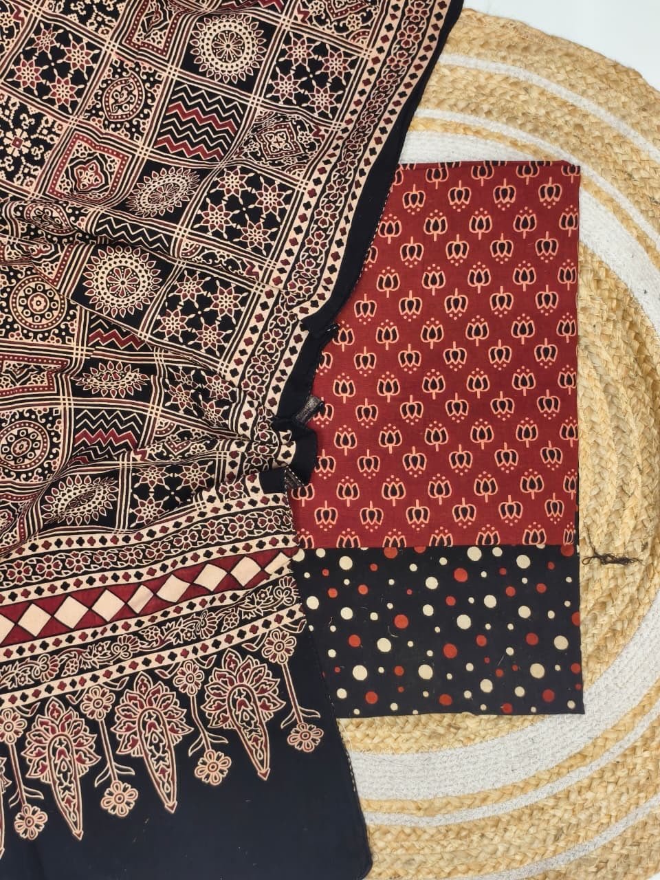 Pure Cotton Ajrakh Screen Print 3-Piece Suit 15