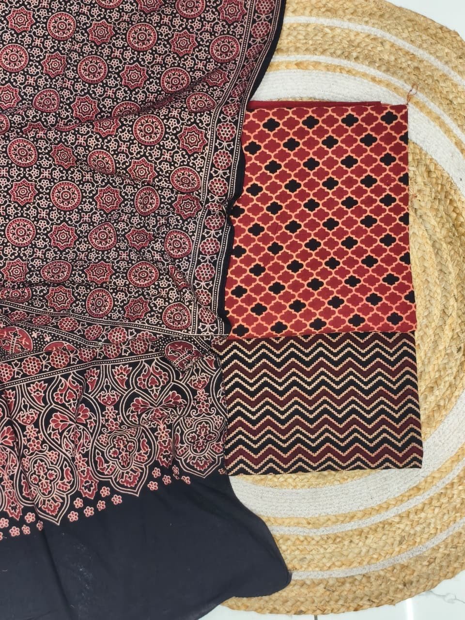 Pure Cotton Ajrakh Screen Print 3-Piece Suit 06