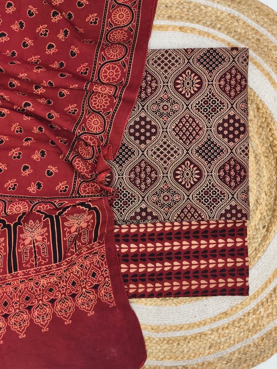 Pure Cotton Ajrakh Screen Print 3-Piece Suit 16