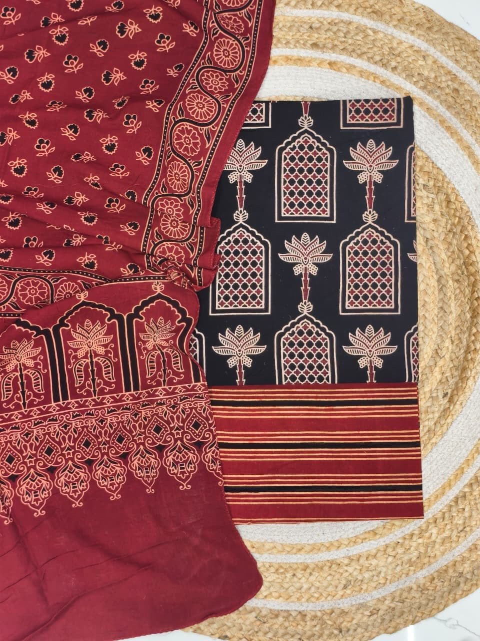 Pure Cotton Ajrakh Screen Print 3-Piece Suit 08