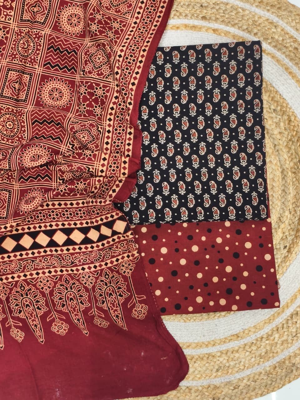 Pure Cotton Ajrakh Screen Print 3-Piece Suit 09