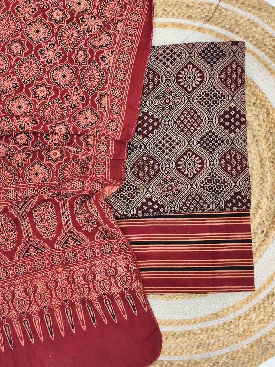Pure Cotton Ajrakh Screen Print 3-Piece Suit 12