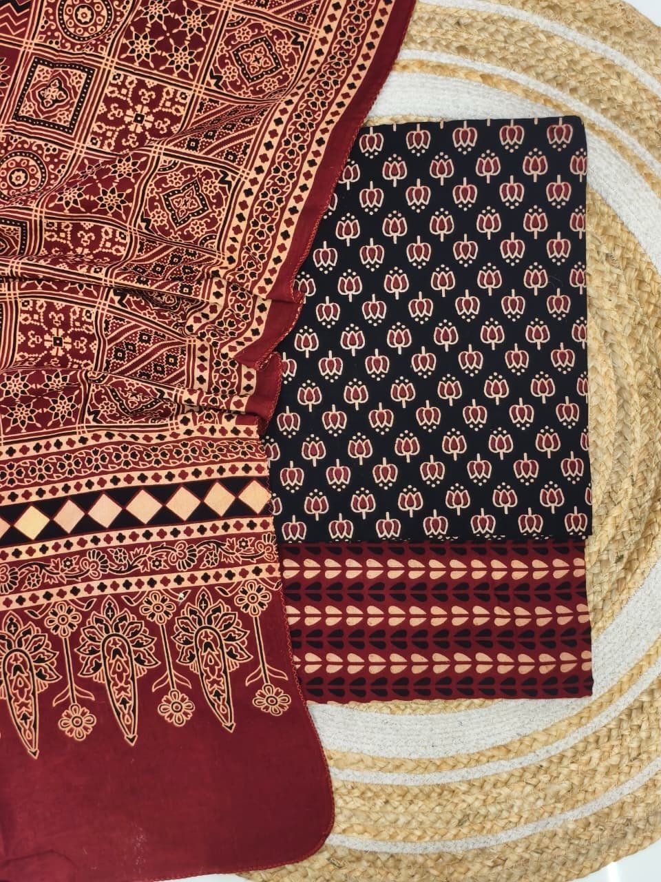 Pure Cotton Ajrakh Screen Print 3-Piece Suit 17