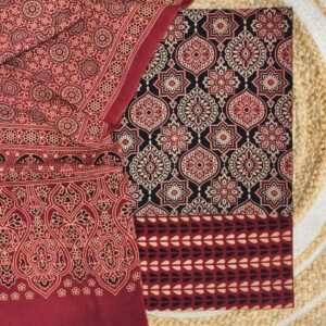 Pure Cotton Ajrakh Screen Print 3-Piece Suit 11