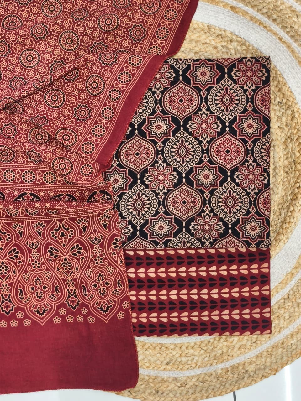 Pure Cotton Ajrakh Screen Print 3-Piece Suit 11