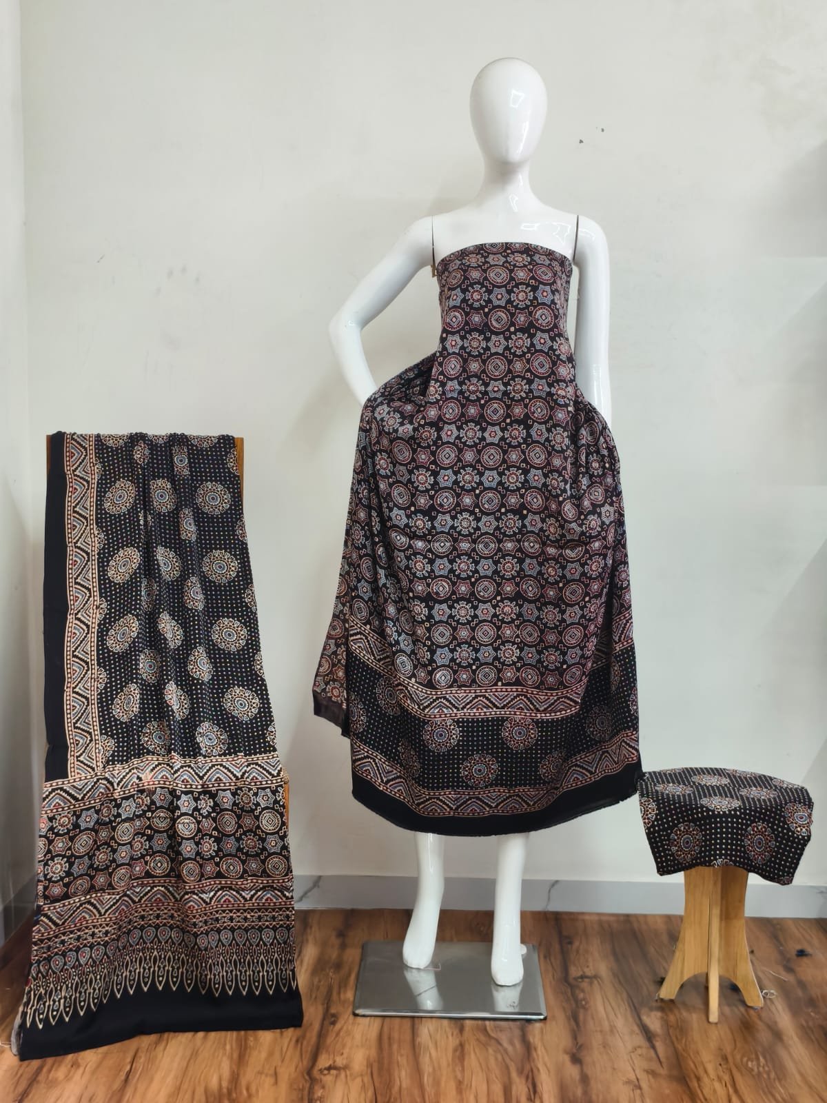 Pure Modal Silk Ajrakh Natural Dye 3-Piece Suit 20