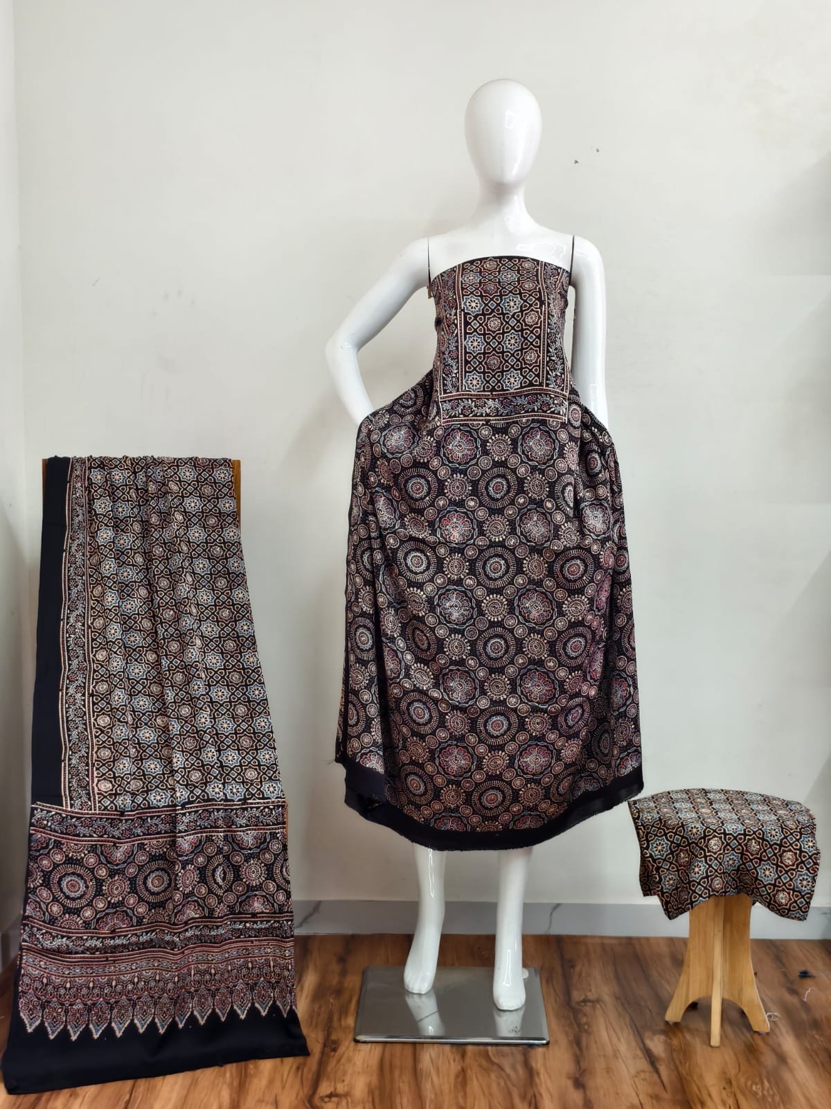 Pure Modal Silk Ajrakh Natural Dye 3-Piece Suit 23
