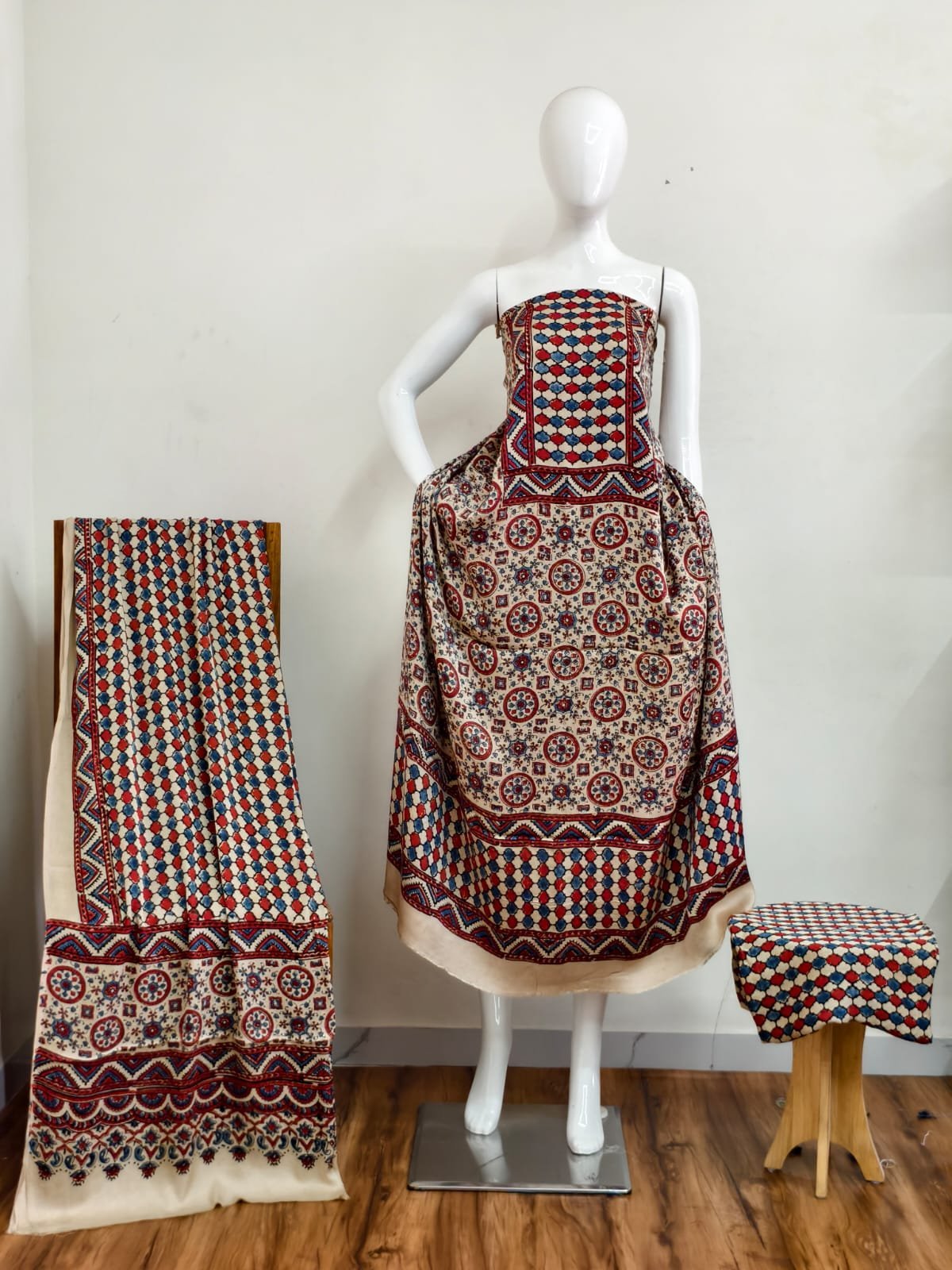Pure Modal Silk Ajrakh Natural Dye 3-Piece Suit 22