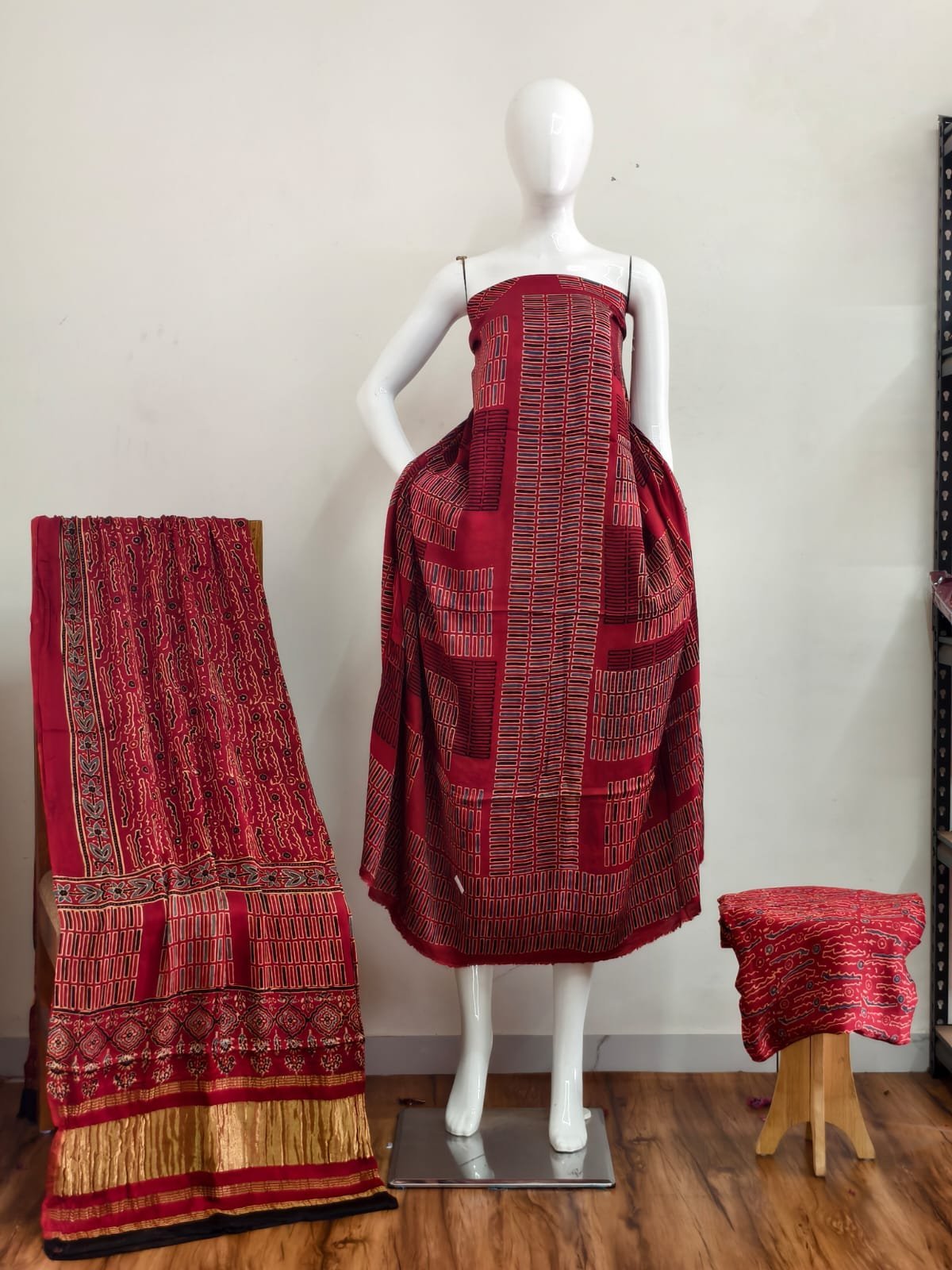Pure Modal Silk Ajrakh Natural Dye 3-Piece Suit 08