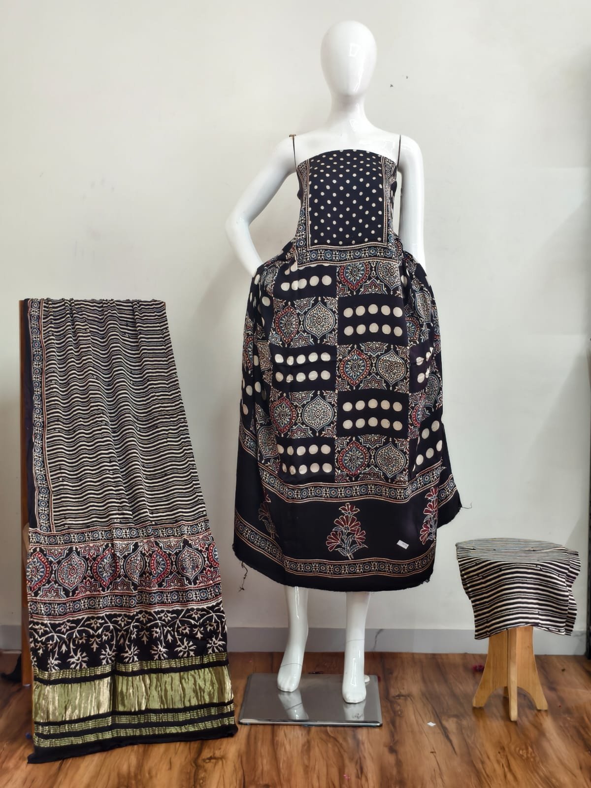 Pure Modal Silk Ajrakh Natural Dye 3-Piece Suit 02