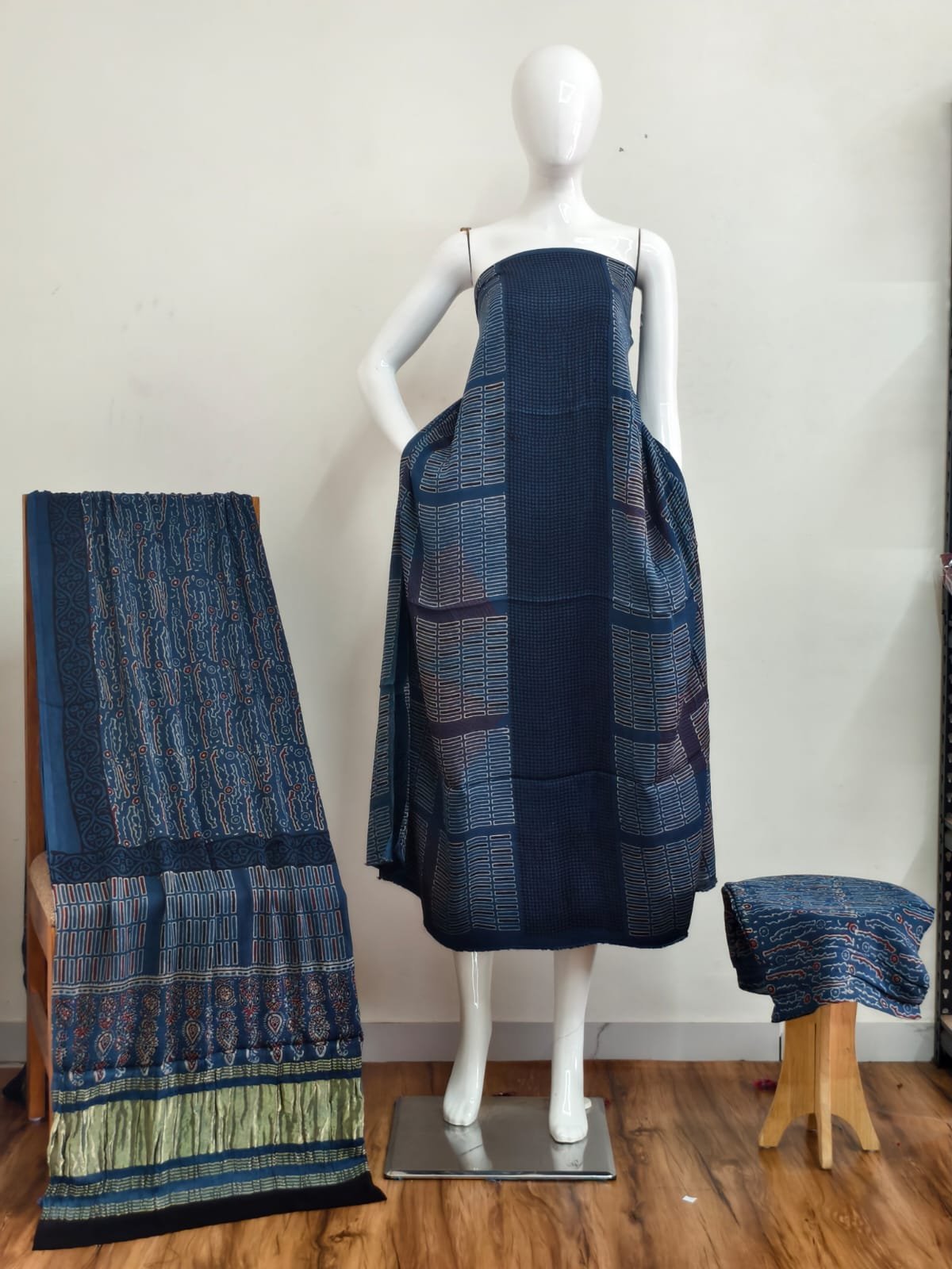 Pure Modal Silk Ajrakh Natural Dye 3-Piece Suit 03
