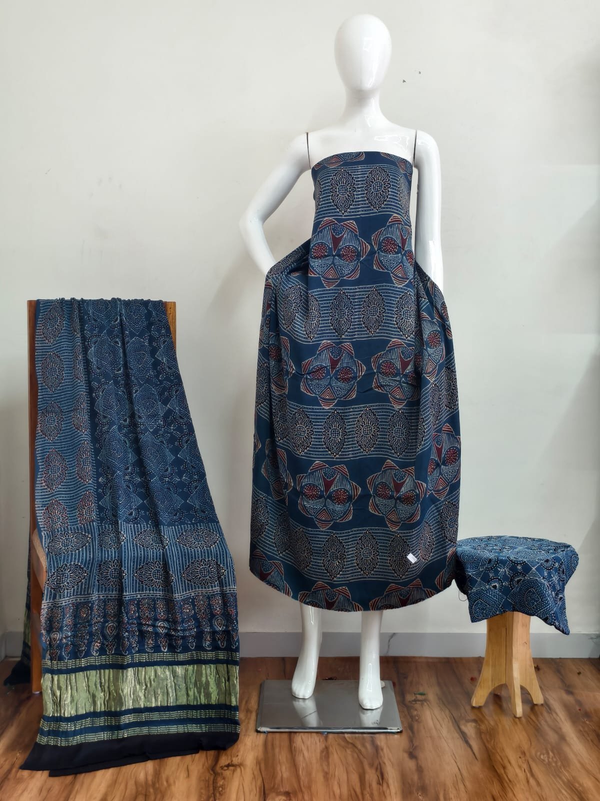 Pure Modal Silk Ajrakh Natural Dye 3-Piece Suit 16