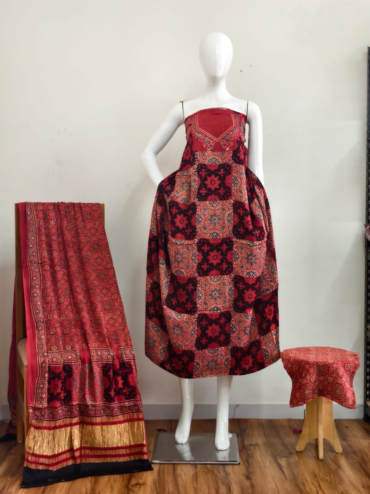 Pure Modal Silk Ajrakh Natural Dye 3-Piece Suit 06