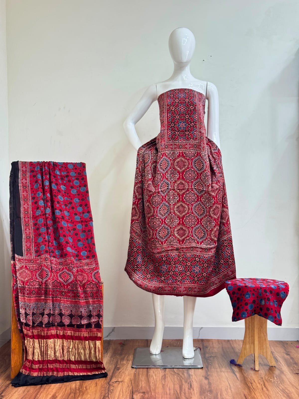 Pure Modal Silk Ajrakh Natural Dye 3-Piece Suit 14