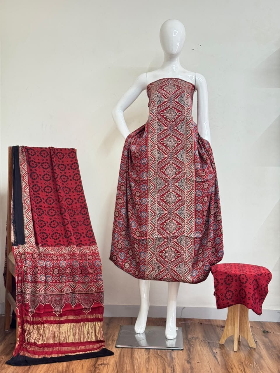 Pure Modal Silk Ajrakh Natural Dye 3-Piece Suit 04