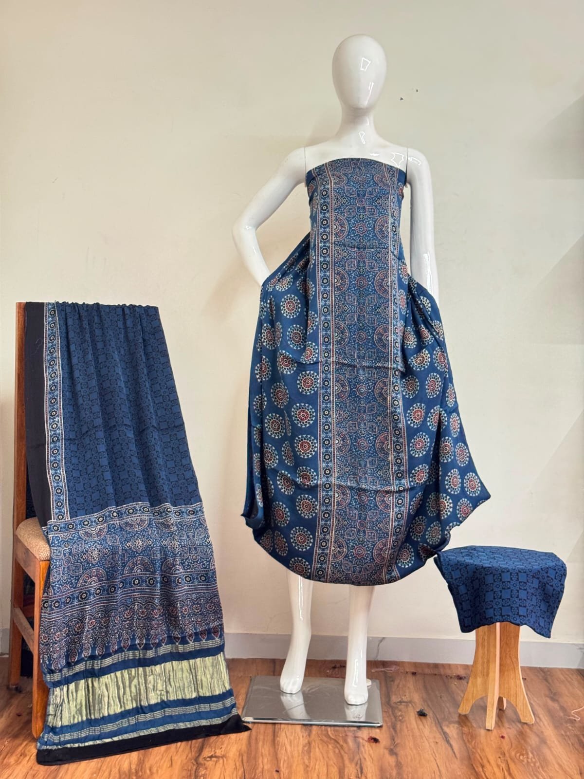 Pure Modal Silk Ajrakh Natural Dye 3-Piece Suit 07