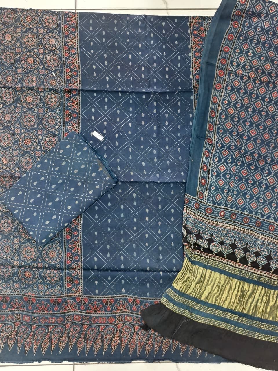 Pure Modal Silk Ajrakh Natural Dye 3-Piece Suit 15