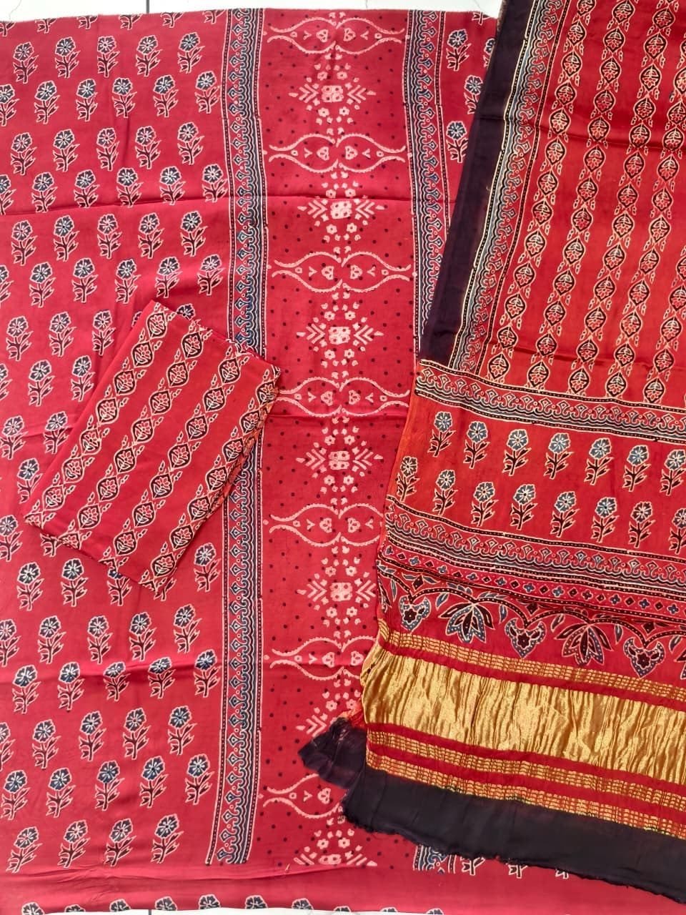 Pure Modal Silk Ajrakh Natural Dye 3-Piece Suit 10