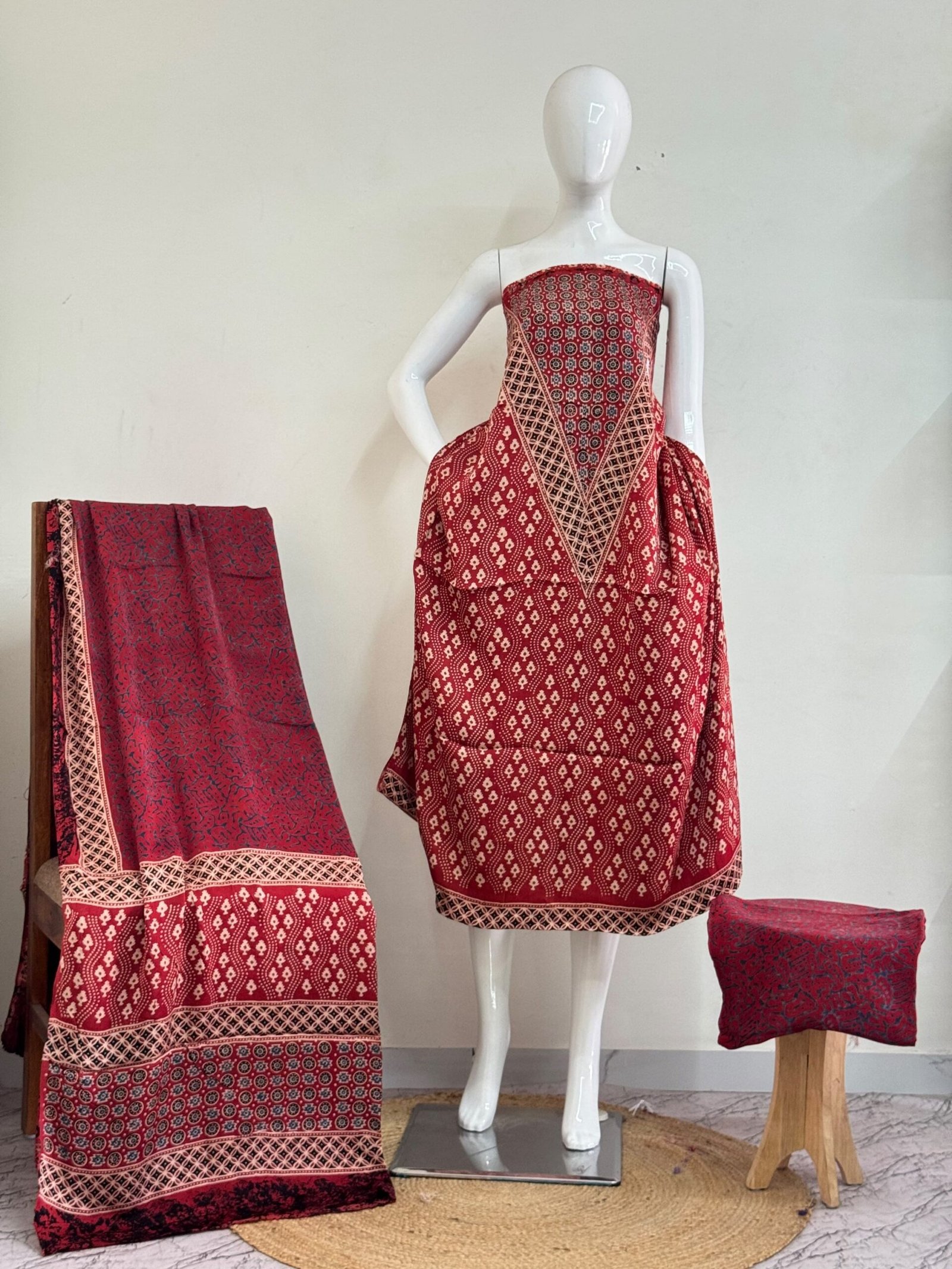 Pure Modal Silk Ajrakh Natural Dye 3-Piece Suit 19